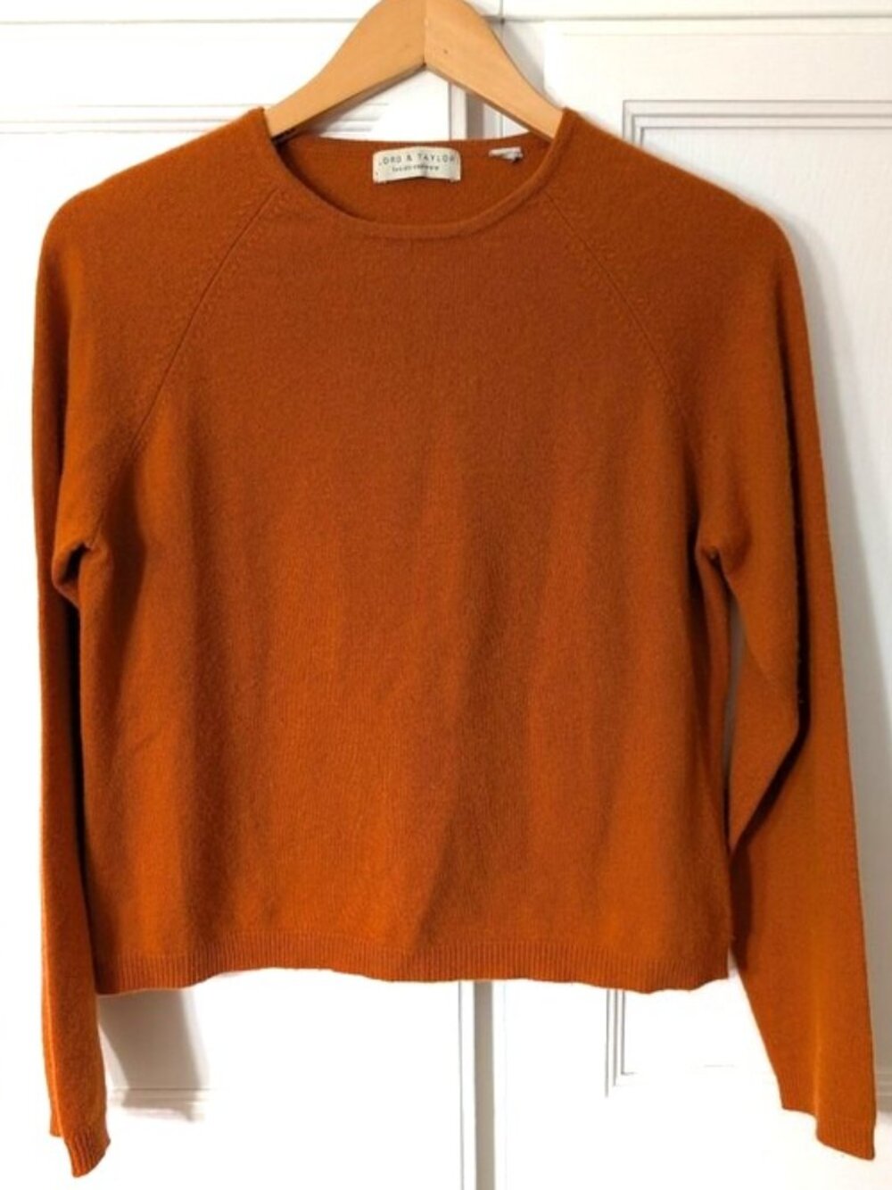 Lord & Taylor Women's Cashmere Sweater Minimalist Crewneck in Pumpkin Spice S